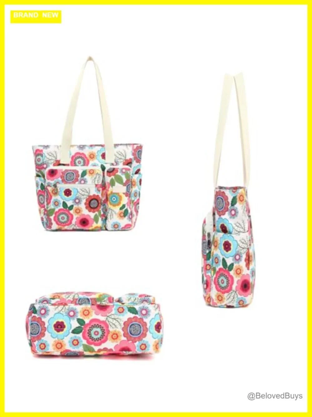 Multi-Pocket Lightweight Canvas Tote Bag, Large Capacity Shoulder Handbag for